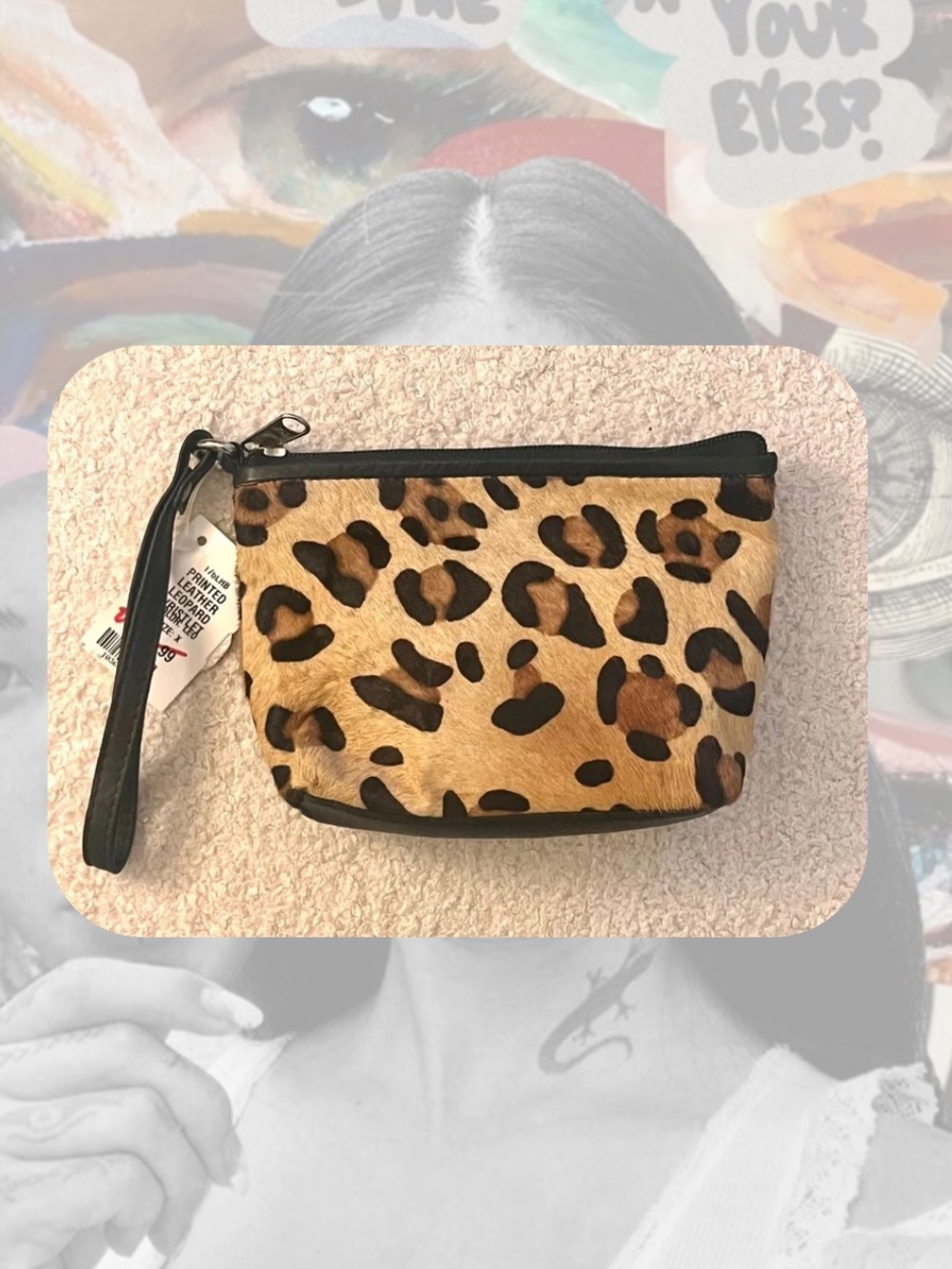 ππ Faux fur Leopard Print Wristlet Clutch Pouch